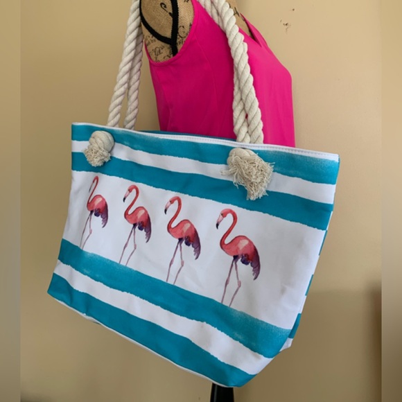 Yuanbang Handbags - YUANBANG X-LARGE Flamingo waterproof canvas rope handle Beachy tote LNWOT